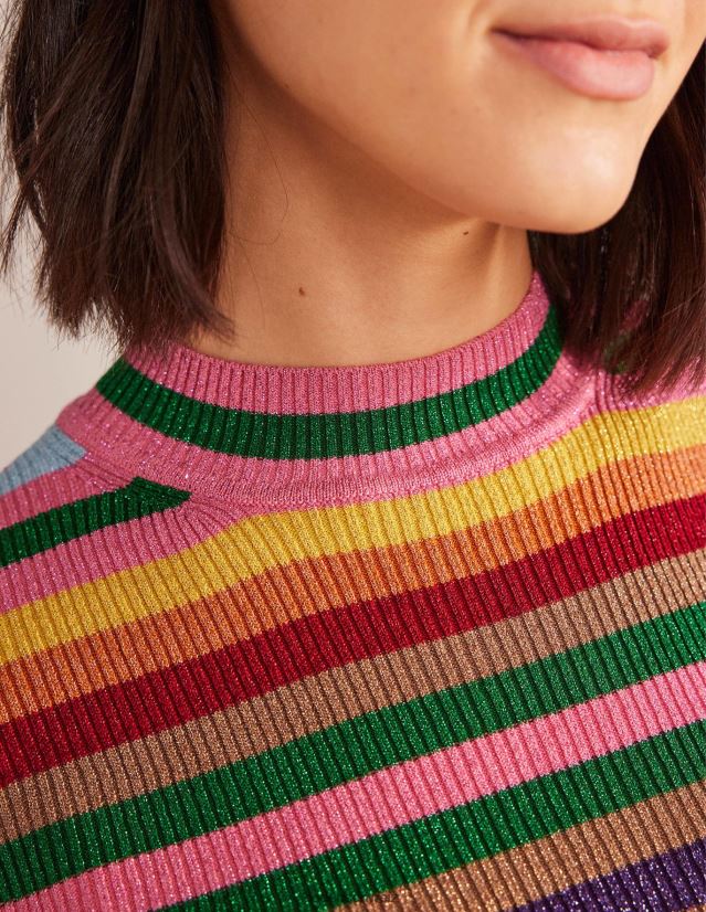 Boden Frauen Glitzerndes Oberteil mit Stehkragen VH86PT1977 Kleidung Glitzer-Mehrfachstreifen