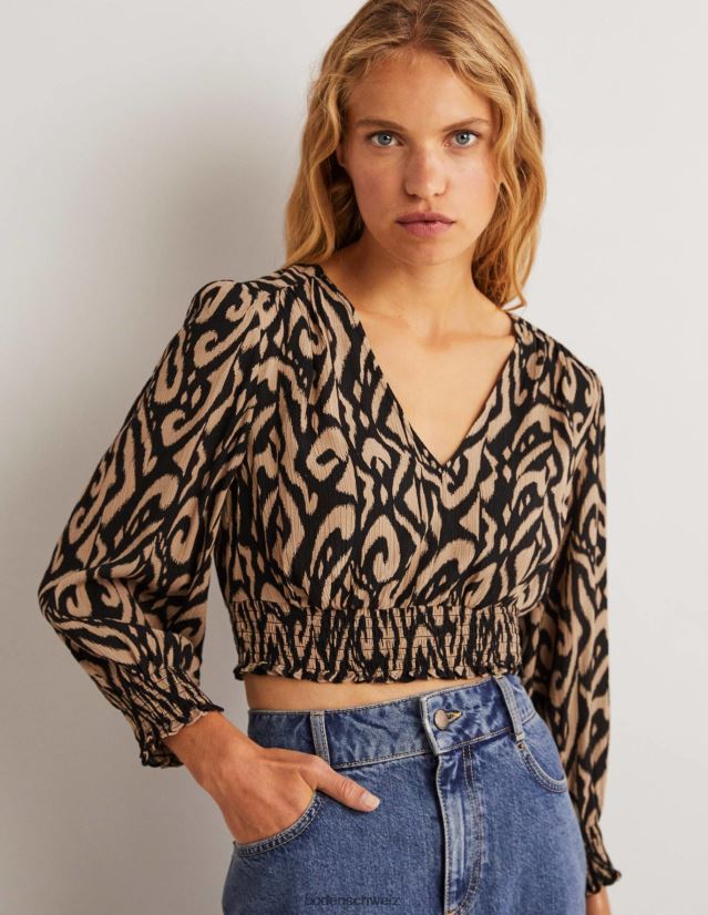 Boden Frauen Grace Crinkle-Kombioberteil VH86PT2002 Kleidung Schwarz & Ikat