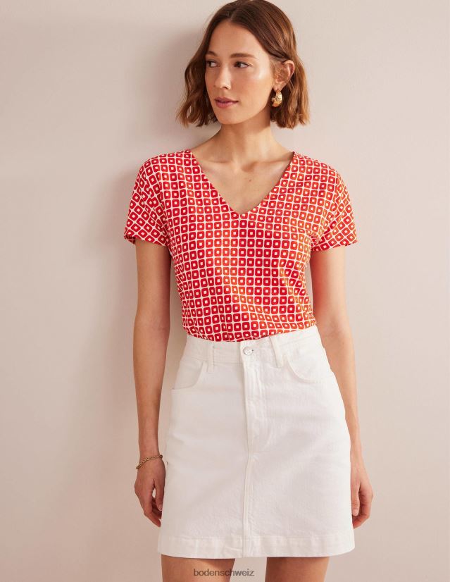 Boden Frauen Jersey-Oberteil mit Binderücken VH86PT1524 Kleidung Zinnoberroter Würfel