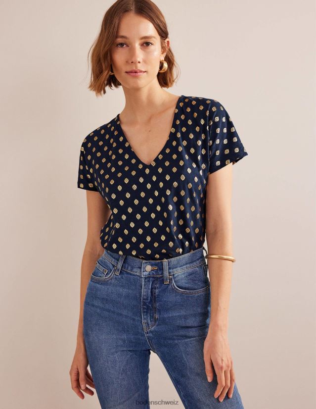 Boden Frauen Jersey-Oberteil mit Binderücken VH86PT1537 Kleidung französisches Marineblau und ruhiges Blatt