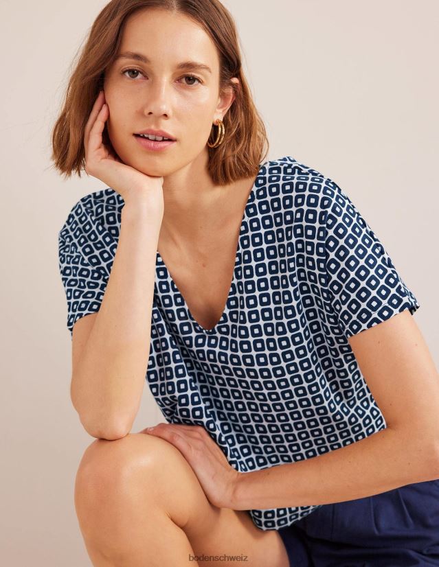 Boden Frauen Jersey-Oberteil mit Binderücken VH86PT1605 Kleidung Französischer Marinewürfel