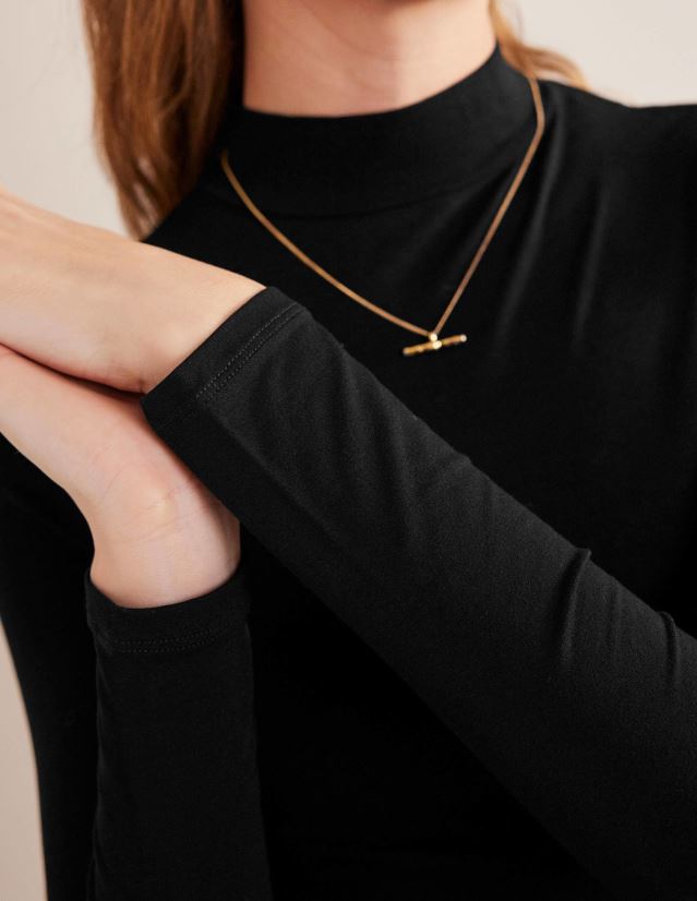 Boden Frauen Jersey-Oberteil mit hohem Kragen VH86PT2438 Kleidung Schwarz