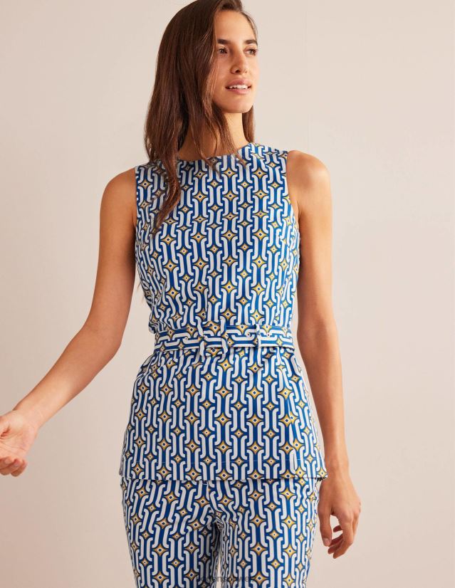 Boden Frauen Kombi-Oberteil mit Gürtel VH86PT1422 Kleidung Saphir- und Azurblau-Geo