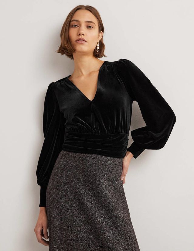 Boden Frauen Kurz geschnittenes Blouson-Oberteil aus Samt VH86PT1966 Kleidung Schwarz