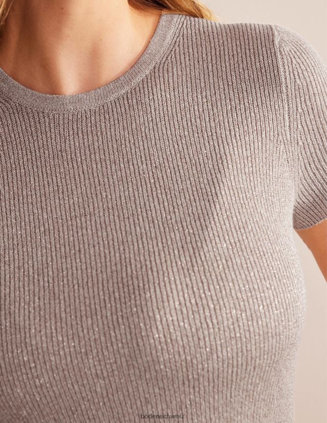 Boden Frauen Kurzes T-Shirt aus Glitzerstrick VH86PT1952 Kleidung Seil funkeln