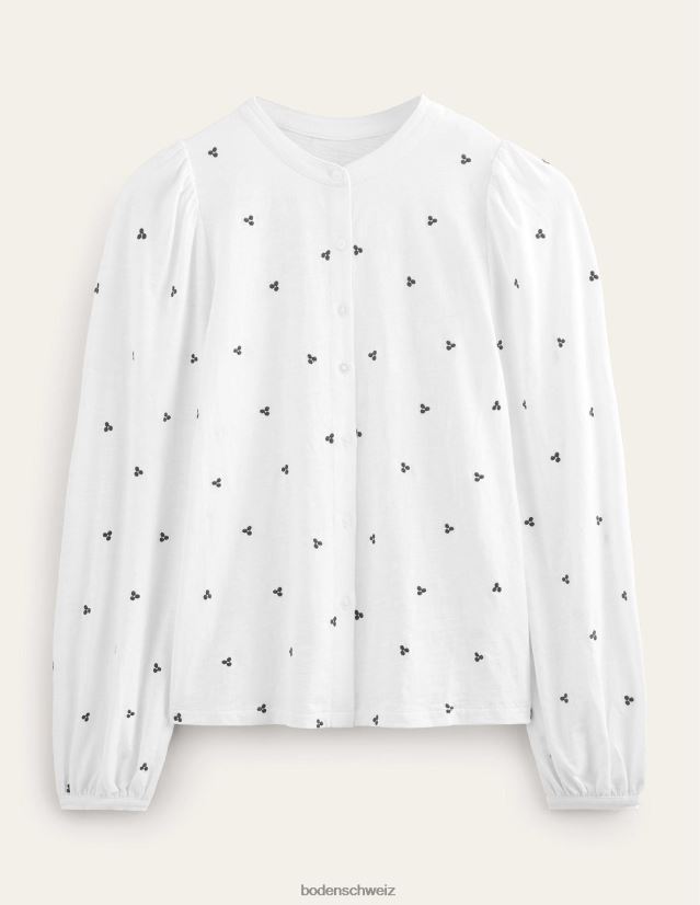 Boden Frauen Langarm-Oberteil mit Stickerei VH86PT1464 Kleidung weiße und blaue Stickerei