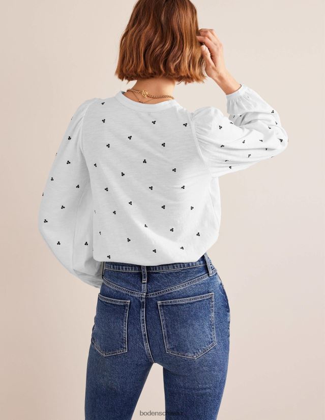 Boden Frauen Langarm-Oberteil mit Stickerei VH86PT1464 Kleidung weiße und blaue Stickerei