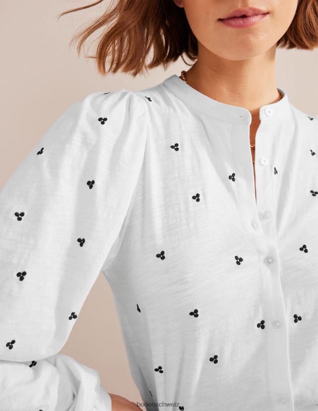 Boden Frauen Langarm-Oberteil mit Stickerei VH86PT1464 Kleidung weiße und blaue Stickerei