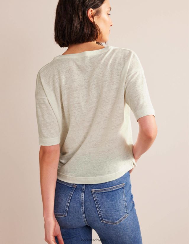 Boden Frauen Leinen-Henley mit offenem Halsausschnitt VH86PT1072 Kleidung Elfenbein