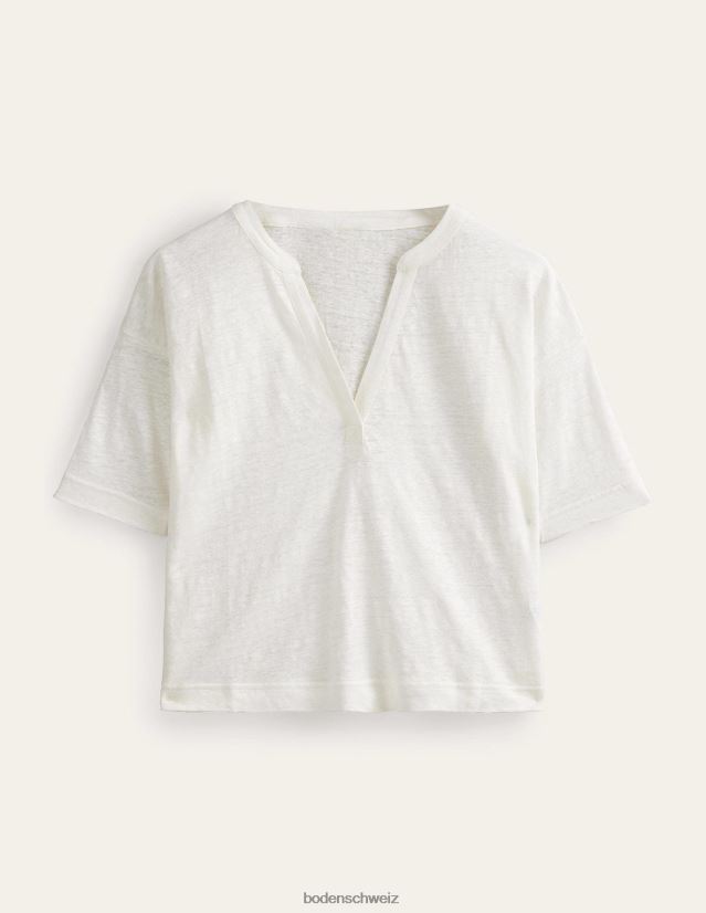 Boden Frauen Leinen-Henley mit offenem Halsausschnitt VH86PT1072 Kleidung Elfenbein