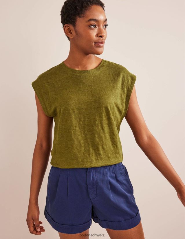 Boden Frauen Leinen-T-Shirt mit Rundhalsausschnitt VH86PT1987 Kleidung Flussschilf