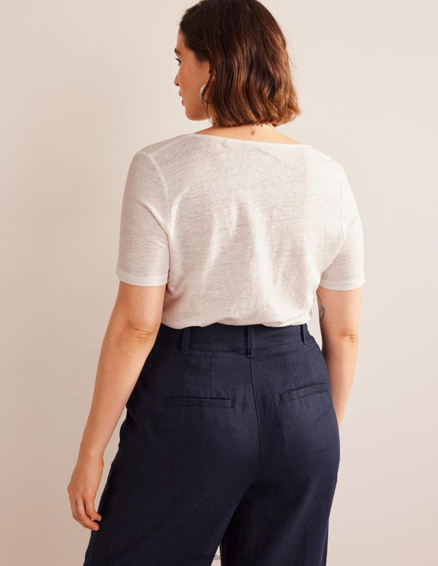 Boden Frauen Leinen-T-Shirt mit U-Ausschnitt VH86PT1032 Kleidung Elfenbein