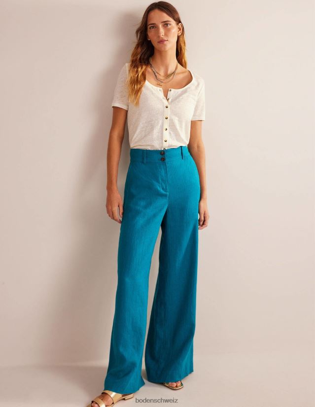 Boden Frauen Leinen-T-Shirt mit U-Ausschnitt VH86PT1032 Kleidung Elfenbein