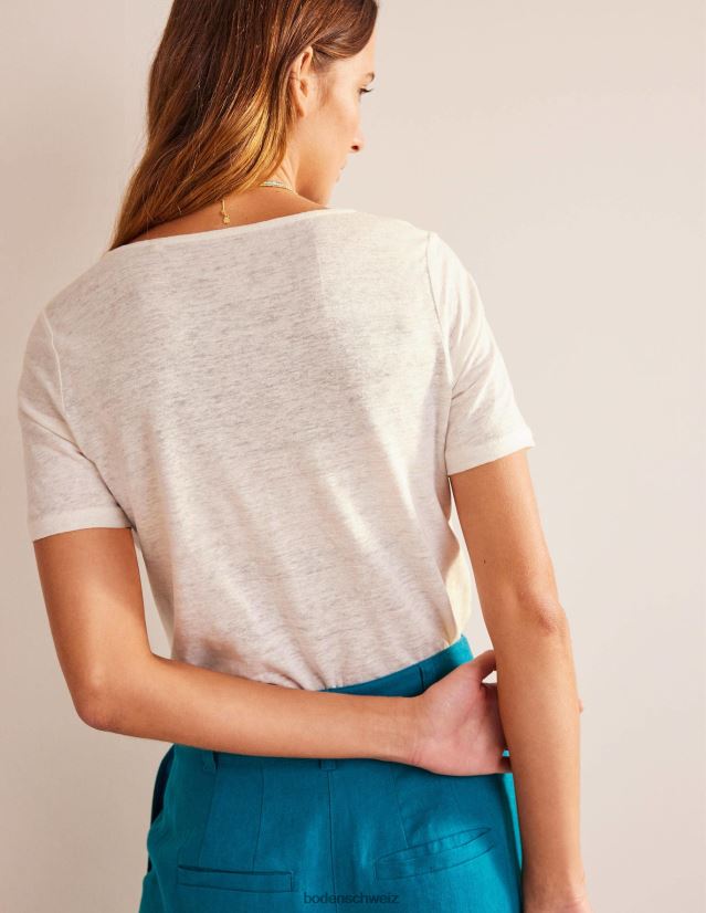 Boden Frauen Leinen-T-Shirt mit U-Ausschnitt VH86PT1032 Kleidung Elfenbein