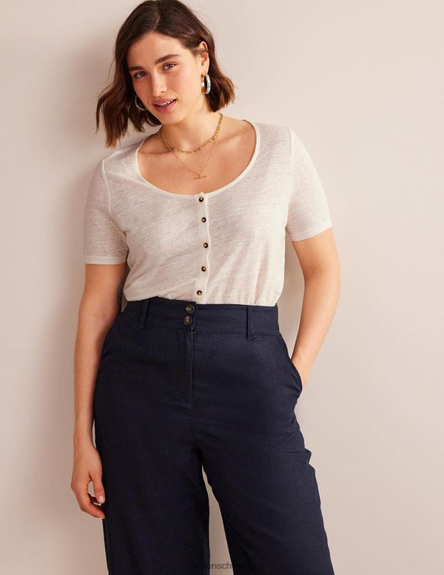 Boden Frauen Leinen-T-Shirt mit U-Ausschnitt VH86PT1032 Kleidung Elfenbein