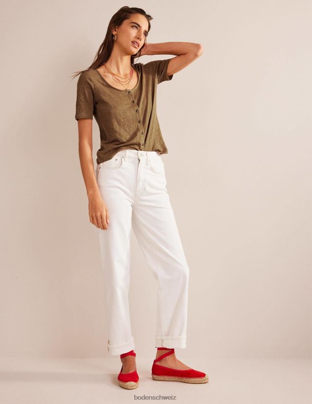 Boden Frauen Leinen-T-Shirt mit U-Ausschnitt VH86PT1113 Kleidung Kamel