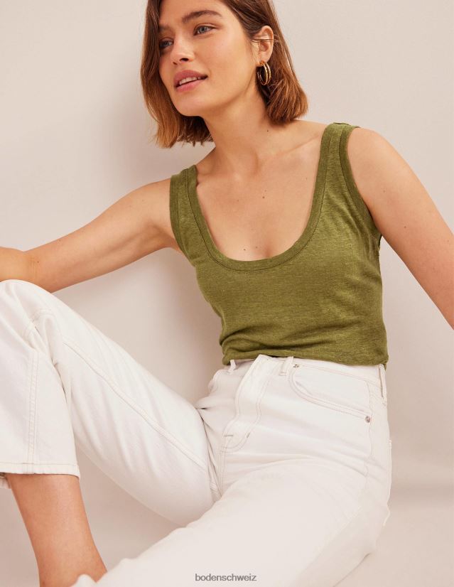 Boden Frauen Leinen-Tanktop mit U-Ausschnitt VH86PT1984 Kleidung Schwefelgrün