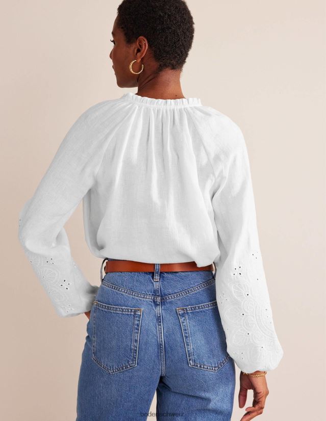 Boden Frauen Leinenoberteil mit Lochstickerei und Bindekragen VH86PT105 Kleidung Weiß