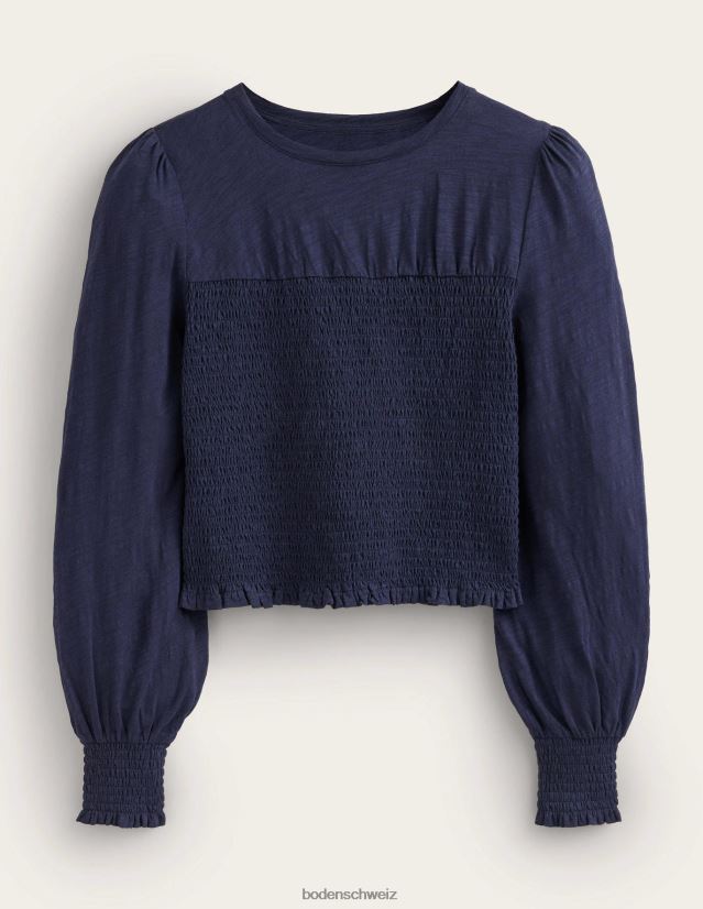 Boden Frauen Oberteil aus Baumwolle mit gesmoktem Oberteil VH86PT1663 Kleidung Marine