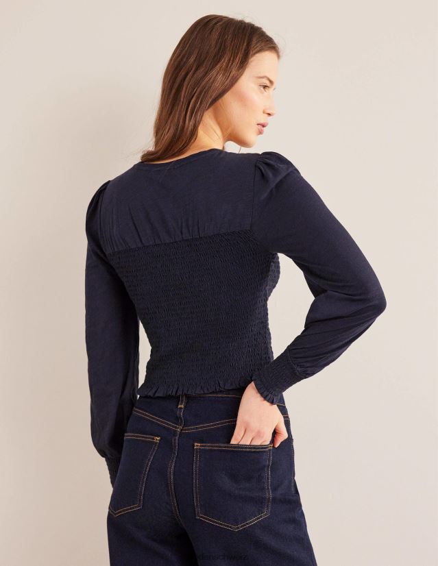 Boden Frauen Oberteil aus Baumwolle mit gesmoktem Oberteil VH86PT1663 Kleidung Marine