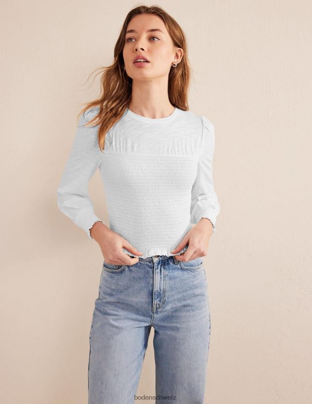 Boden Frauen Oberteil aus Baumwolle mit gesmoktem Oberteil VH86PT1944 Kleidung Weiß