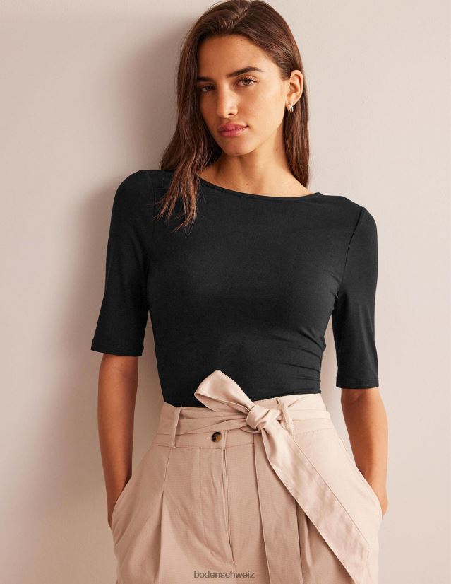 Boden Frauen Oberteil aus Jersey mit Wickelrücken VH86PT2182 Kleidung Schwarz