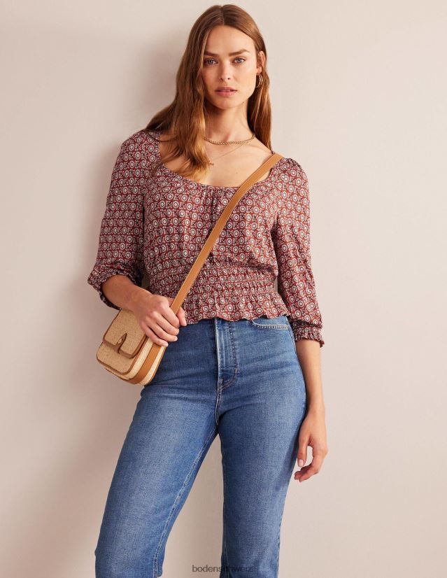 Boden Frauen Oberteil aus gesmoktem Jersey mit Schößchen VH86PT94 Kleidung Tomaten- und Sonnenblumenfrühling