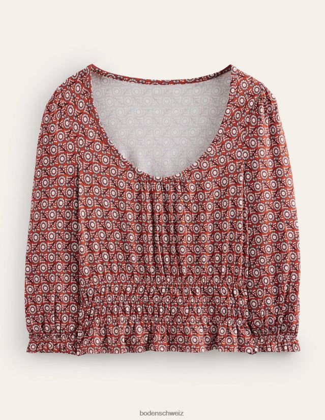 Boden Frauen Oberteil aus gesmoktem Jersey mit Schößchen VH86PT94 Kleidung Tomaten- und Sonnenblumenfrühling