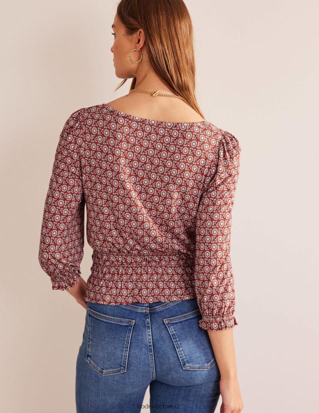 Boden Frauen Oberteil aus gesmoktem Jersey mit Schößchen VH86PT94 Kleidung Tomaten- und Sonnenblumenfrühling
