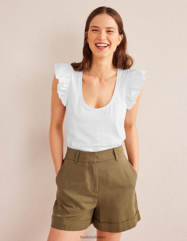 Boden Frauen Oberteil aus gewebtem Mix mit U-Ausschnitt vorne VH86PT2206 Kleidung Weiß