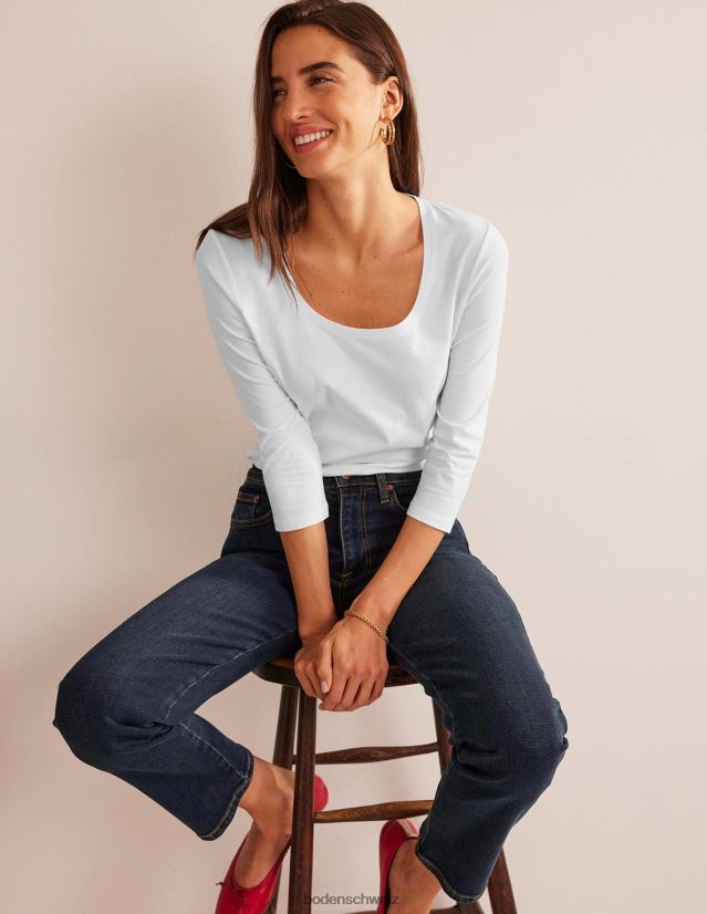 Boden Frauen Oberteil mit 3/4-Ärmeln und U-Ausschnitt VH86PT186 Kleidung Weiß