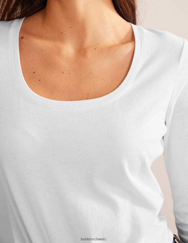 Boden Frauen Oberteil mit 3/4-Ärmeln und U-Ausschnitt VH86PT186 Kleidung Weiß