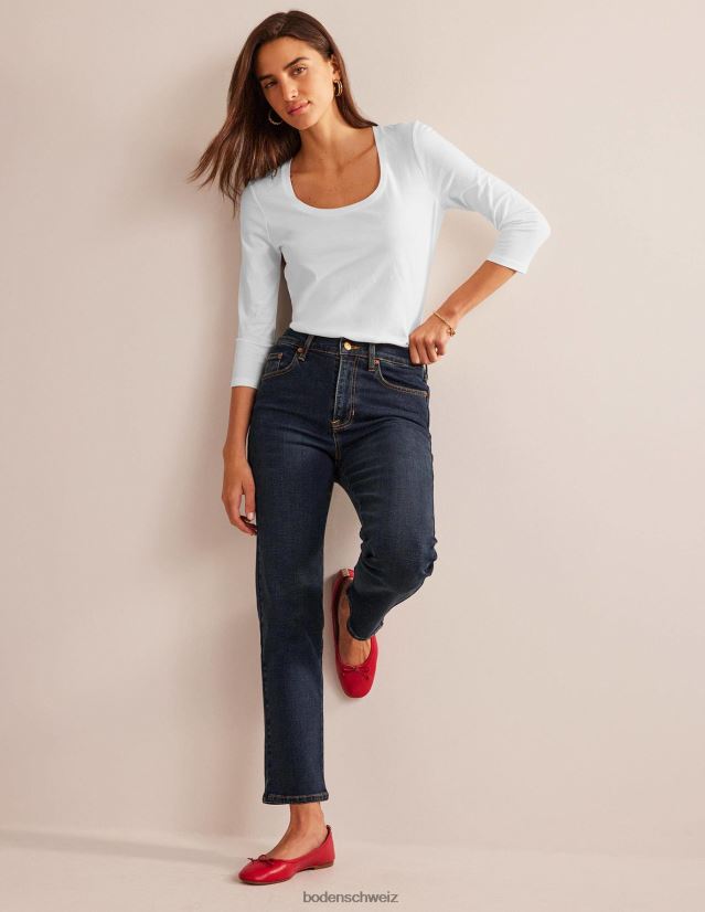 Boden Frauen Oberteil mit 3/4-Ärmeln und U-Ausschnitt VH86PT186 Kleidung Weiß