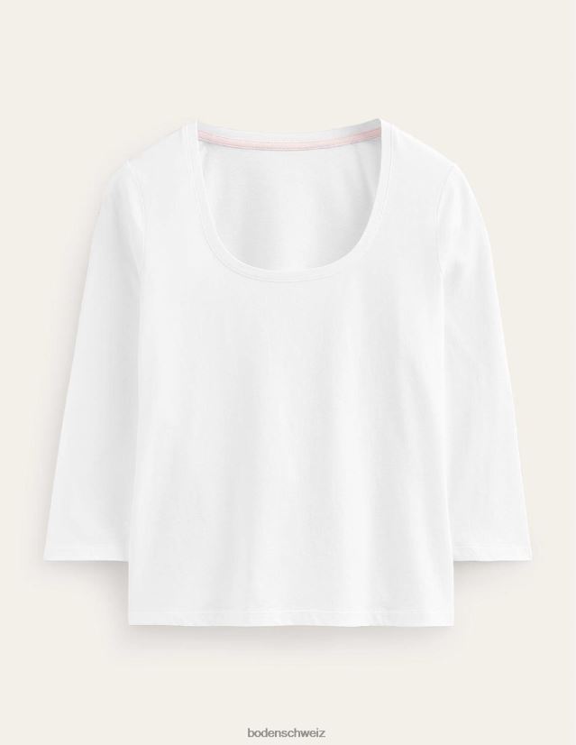 Boden Frauen Oberteil mit 3/4-Ärmeln und U-Ausschnitt VH86PT186 Kleidung Weiß