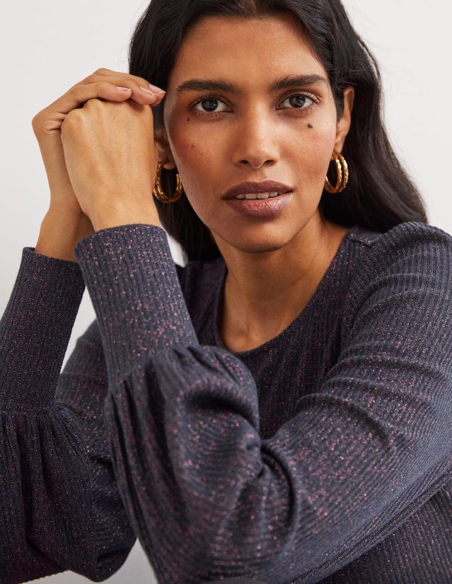 Boden Frauen Oberteil mit Blousonärmeln in Metallic-Optik VH86PT1994 Kleidung Marine/Kupfer-Glitzer