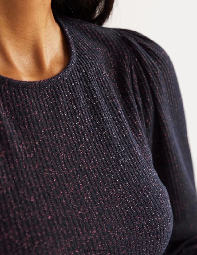 Boden Frauen Oberteil mit Blousonärmeln in Metallic-Optik VH86PT1994 Kleidung Marine/Kupfer-Glitzer