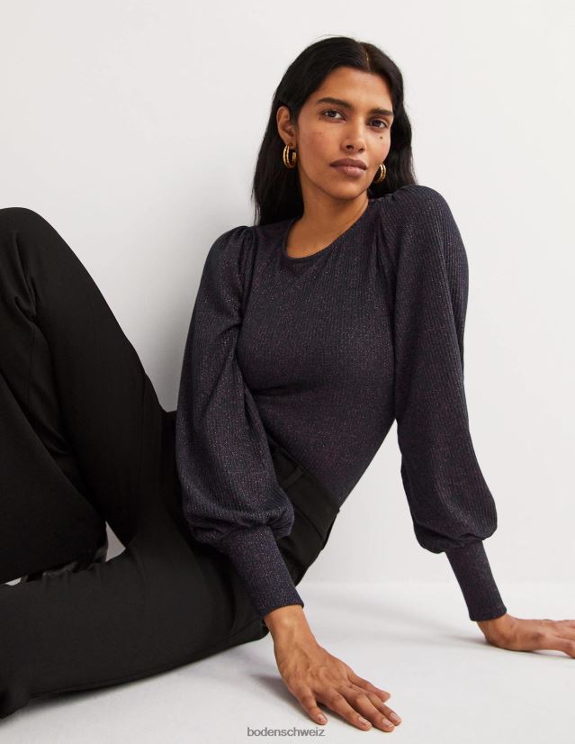 Boden Frauen Oberteil mit Blousonärmeln in Metallic-Optik VH86PT1994 Kleidung Marine/Kupfer-Glitzer