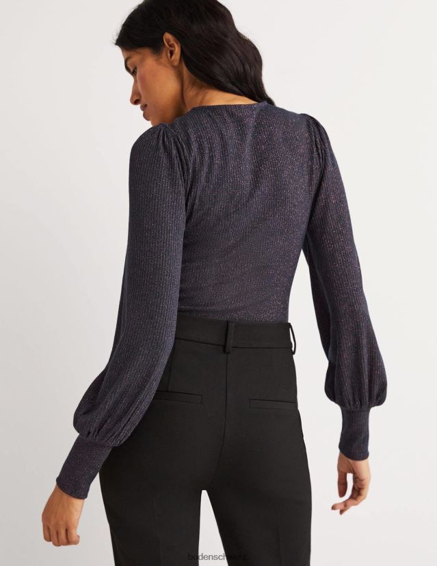 Boden Frauen Oberteil mit Blousonärmeln in Metallic-Optik VH86PT1994 Kleidung Marine/Kupfer-Glitzer