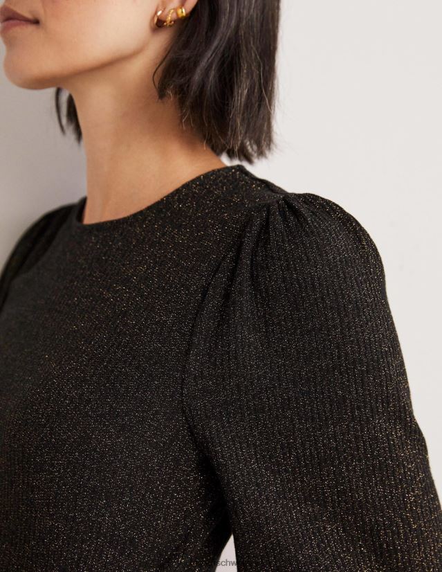 Boden Frauen Oberteil mit Blousonärmeln in Metallic-Optik VH86PT2013 Kleidung schwarz/goldener Glanz