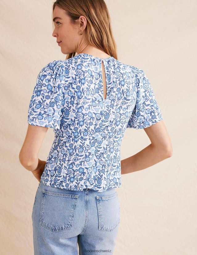 Boden Frauen Oberteil mit Flatterärmeln VH86PT2249 Kleidung Porzellanblau und Stiefmütterchenblüte