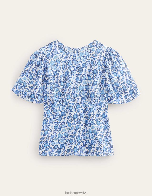 Boden Frauen Oberteil mit Flatterärmeln VH86PT2249 Kleidung Porzellanblau und Stiefmütterchenblüte