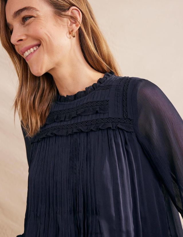 Boden Frauen Oberteil mit Georgette-Besatz VH86PT2184 Kleidung Marine