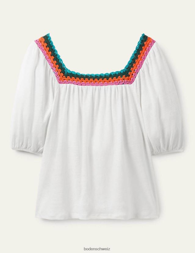 Boden Frauen Oberteil mit Häkelbesatz und Puffärmeln VH86PT2217 Kleidung Weiß