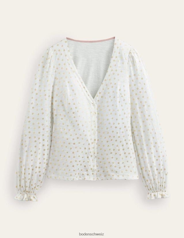 Boden Frauen Oberteil mit Knopfleiste vorne und V-Ausschnitt VH86PT2077 Kleidung Elfenbein und Blumenpunkt
