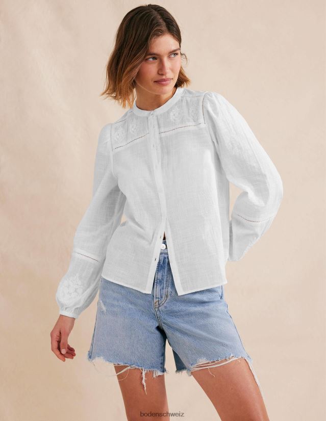Boden Frauen Oberteil mit bestickten Blousonärmeln VH86PT1301 Kleidung Weiß
