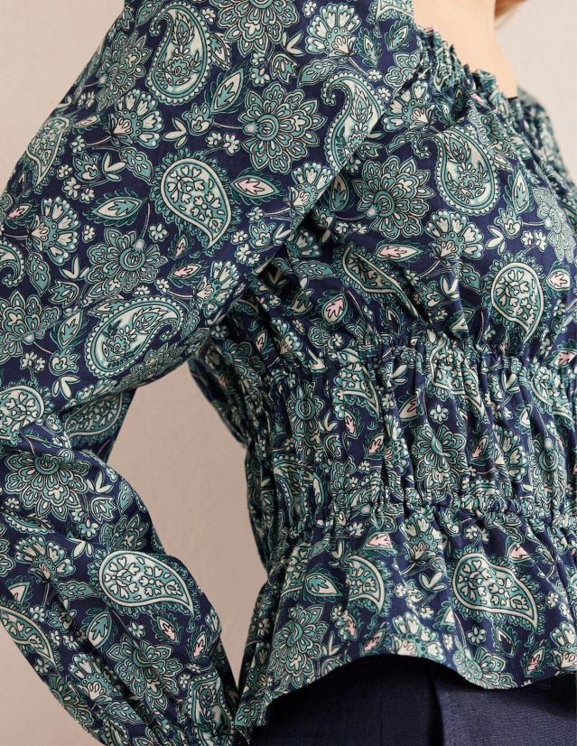 Boden Frauen Oberteil mit geraffter Taille und Schößchen VH86PT1747 Kleidung Tiefsee- und Paisley-Terrasse