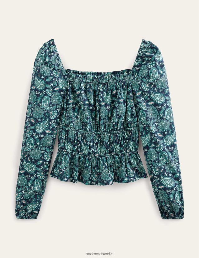 Boden Frauen Oberteil mit geraffter Taille und Schößchen VH86PT1747 Kleidung Tiefsee- und Paisley-Terrasse