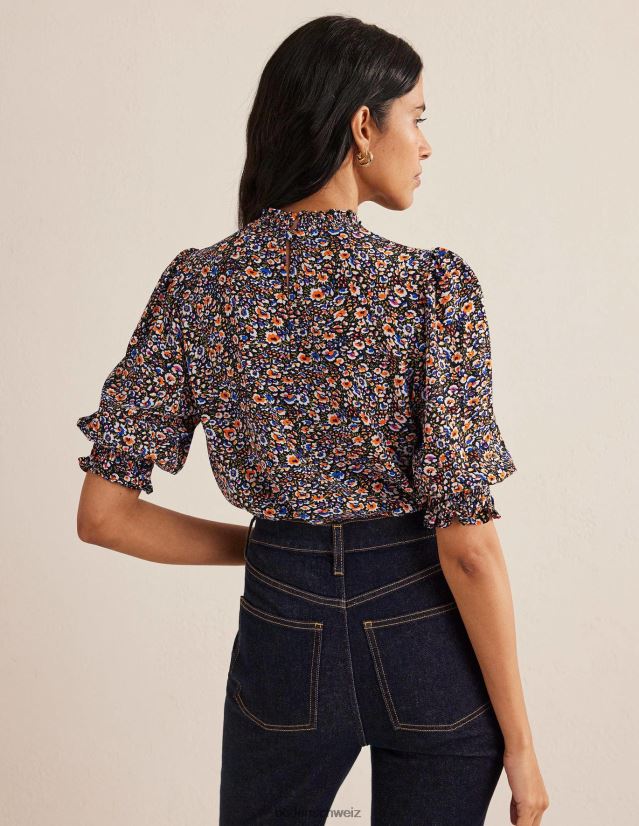 Boden Frauen Oberteil mit gesmoktem Detailprint VH86PT1789 Kleidung Multi & Eden Bloom