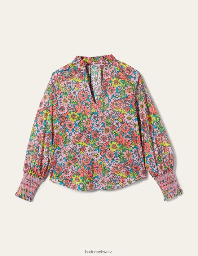 Boden Frauen Oberteil mit gesmokten Bündchen und Print VH86PT1991 Kleidung Bonbon-Rosa- und Blütengarten