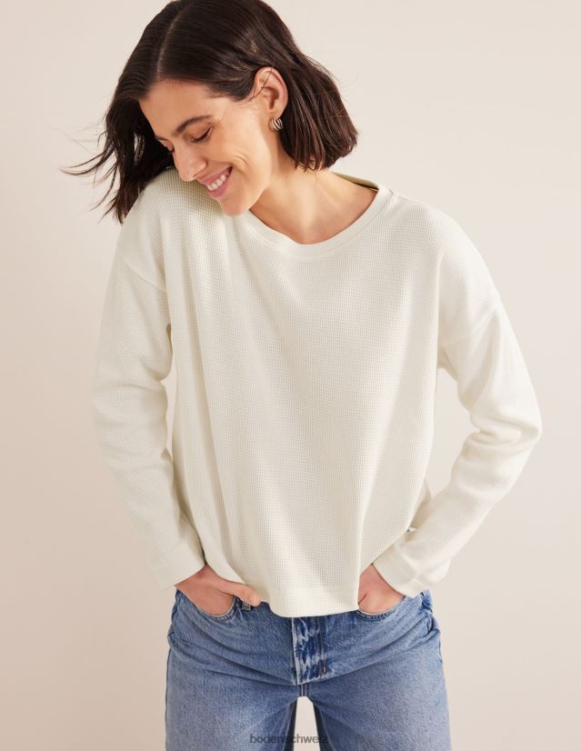 Boden Frauen Oberteil mit strukturiertem Waffeldetail VH86PT2565 Kleidung Elfenbein